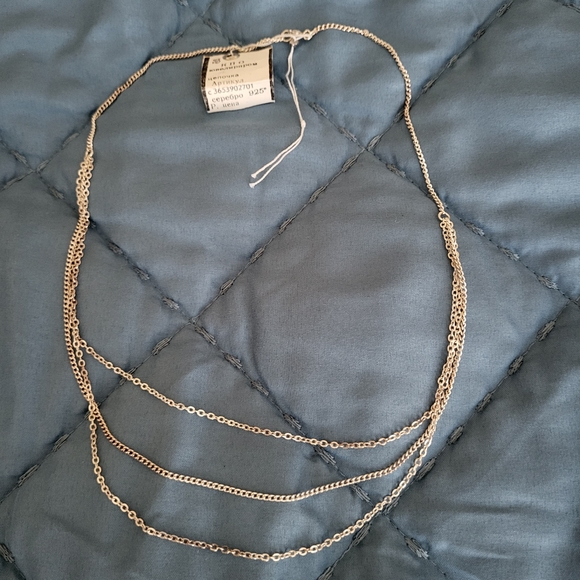 NWT UNIQUE 925 STERLING SILVER 3 LINES CHAIN NECKLACE FROM EUROPE - Picture 4 of 4